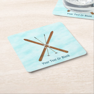 Cross-Country Skis On Snow Square Paper Coaster