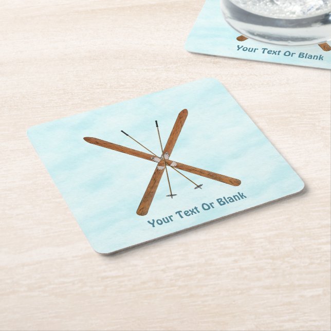Cross-Country Skis On Snow Square Paper Coaster (Angled)