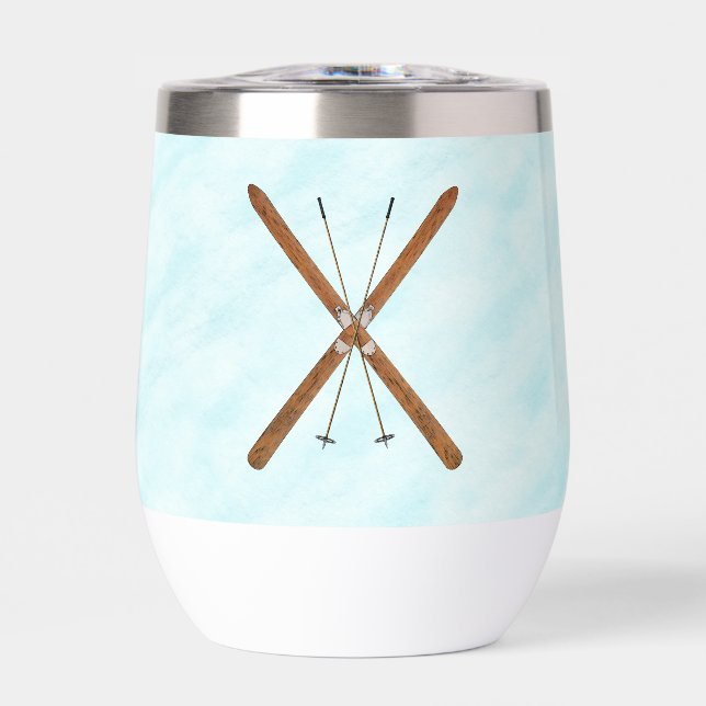 Cross-Country Skis On Snow Thermal Wine Tumbler (Front)