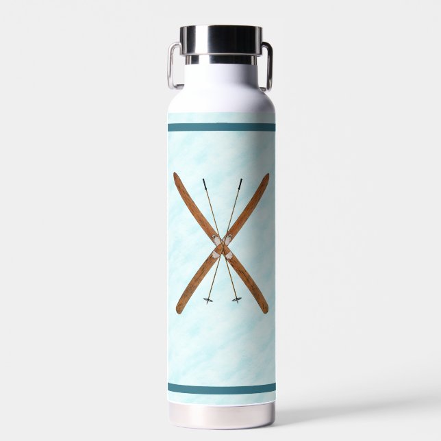 Cross-Country Skis On Snow Water Bottle (Front)