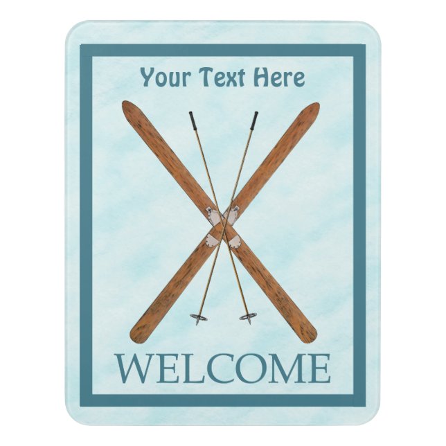 Cross-Country Skis On Snow - Welcome Door Sign (Contemporary Vert)