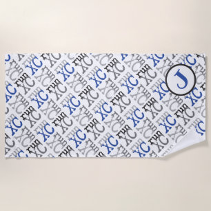Cross Country XC Run Monogram Blue Beach Towel