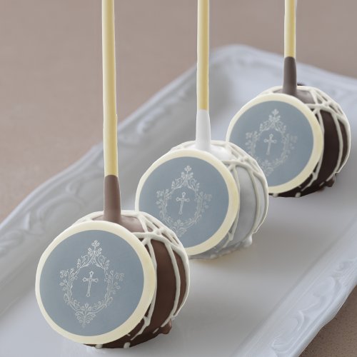 Cross Crest Dusty Blue Boy Baptism First Communion Cake Pops