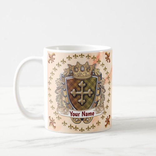 Cross Crown Shield  Surname Family Crest Coffee Mug
