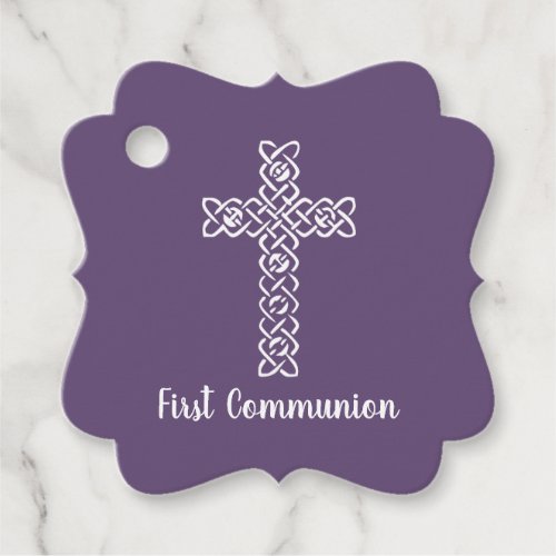 Cross Dark Purple Communion Baptism Christening Favor Tags