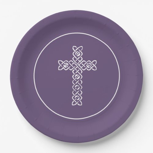 Cross Dark Purple Communion Baptism Christening Paper Plates