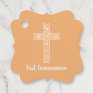 Cross Deep Peach Communion Baptism Christening Favor Tags