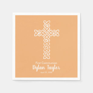 Cross Deep Peach Communion Baptism Christening Napkins