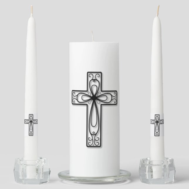 Cross Design Religious Symbol Unity Candle Set (Front)