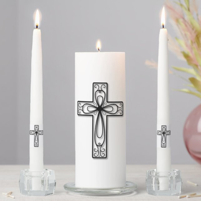 Cross Design Religious Symbol Unity Candle Set (In Situ)