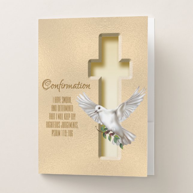 Cross Dove Scripture Confirmation Baptism Pocket Folder (Front)