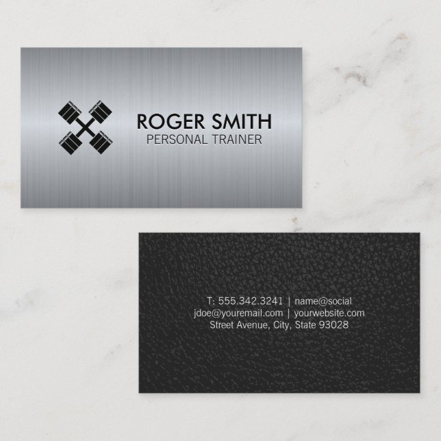 Cross Dumbbells | Metal Background Business Card (Front/Back)