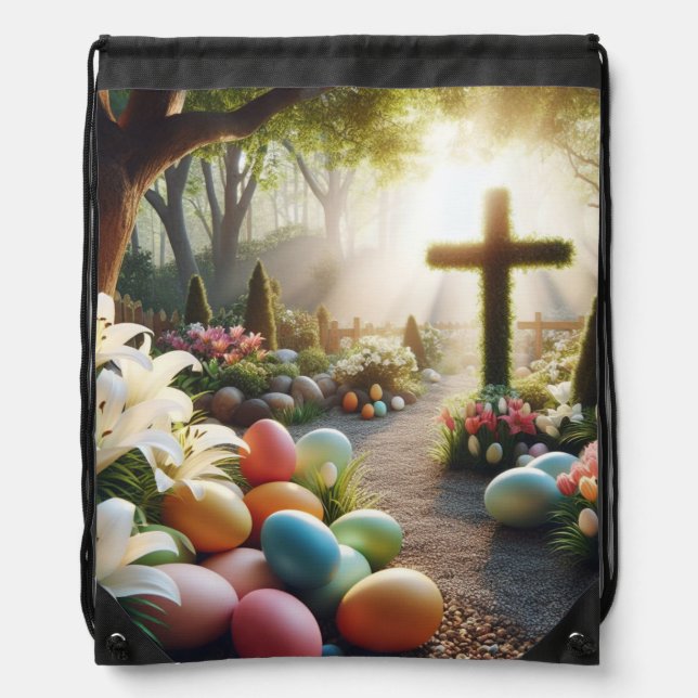 Cross/Easter egg/Lilly  Drawstring Bag (Front)