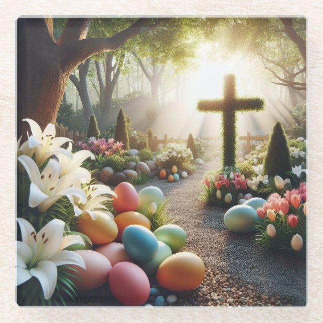 Cross/Easter egg/Lilly  Glass Coaster (Front)