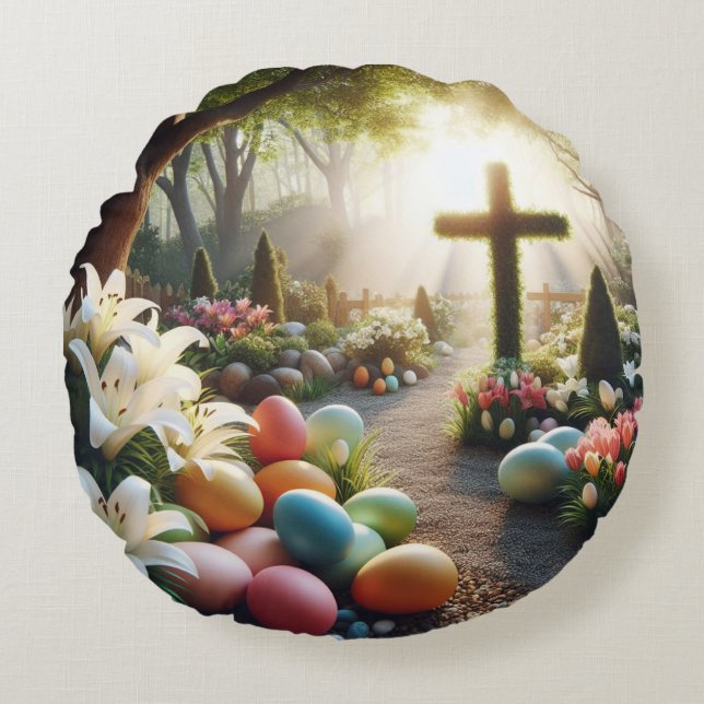 Cross/Easter egg/Lilly  Round Pillow (Front)