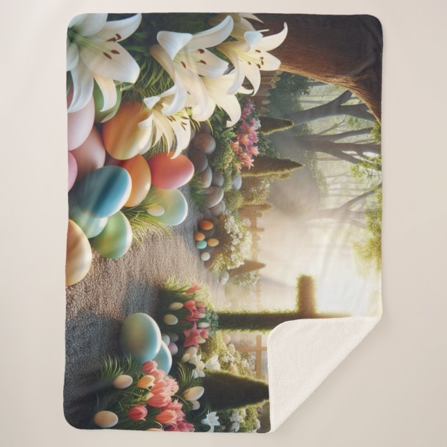 Cross/Easter egg/Lilly  Sherpa Blanket (Front)