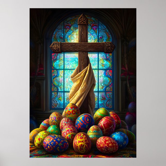 Cross Easter Eggs Jesus Religious Poster (Front)