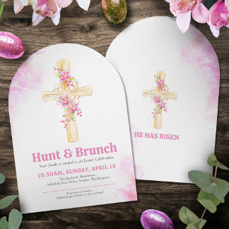 Cross Easter Hunt and Brunch Pink Floral orchid Invitation