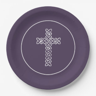 Cross Eggplant Communion Baptism Christening Paper Plates