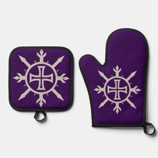 "Cross Emblem"  Oven Mitt & Pot Holder Set (Front)