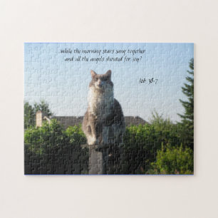 Cross Eyed cat and Job 38:7 Jigsaw Puzzle