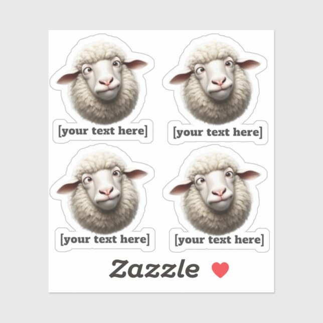 Cross-Eyed Sheep Illustration Custom Text Sticker (Sheet)