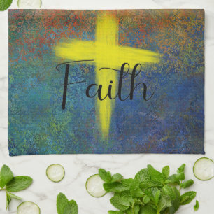 Cross Faith Script Blue Purple Kitchen Towel