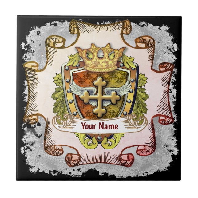 Cross Family Crest  Surname  Ceramic Tile (Front)