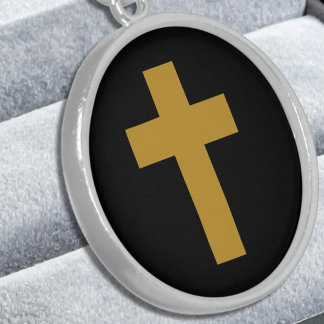 Cross - Faux Mustard Gold on Black Sterling Silver Necklace