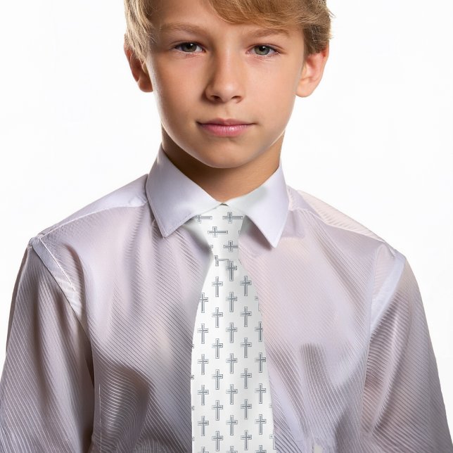 Cross Faux Silver Foil Religious First Communion Neck Tie (Creator Uploaded)