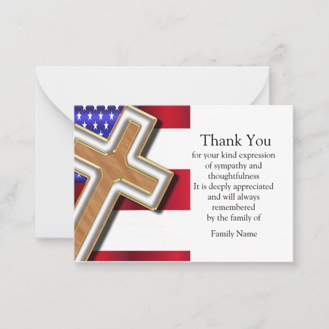Cross Flag USA After Funeral Thank You Cards (Front)