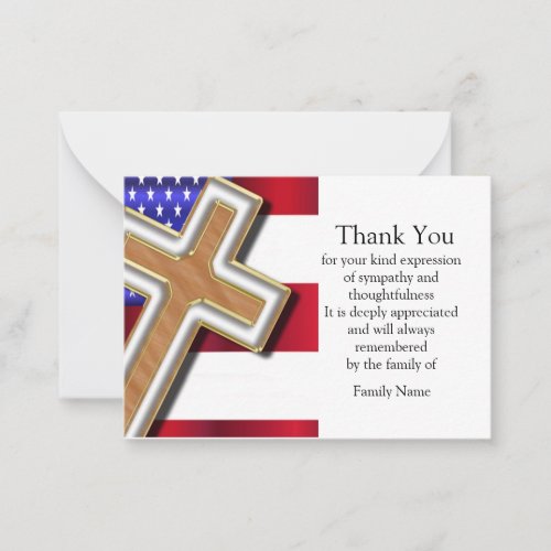 Cross Flag USA After Funeral Thank You Cards