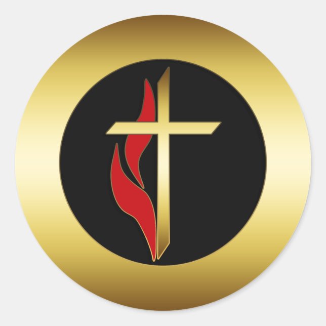 CROSS & FLAME CLASSIC ROUND STICKER (Front)