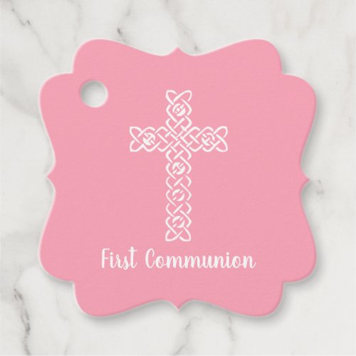 Cross  Flamingo Pink Communion Baptism Christen Favor Tags