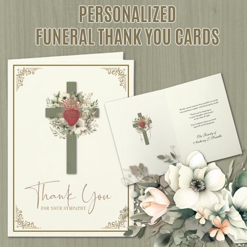 Cross Floral Catholic Funeral Condolence Thank You