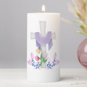 Cross & Flowers Easter 6" Pillar Candle