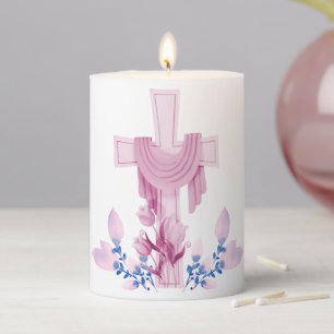 Cross & Flowers Easter Pillar Candle