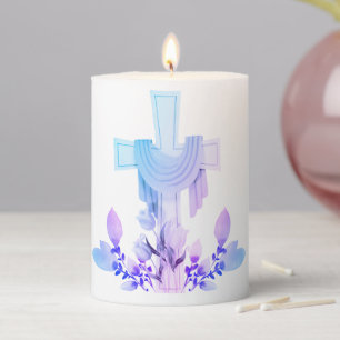 Cross & Flowers Easter Pillar Candle