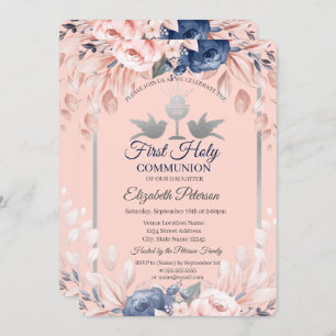 Cross Flowers First Holy Communion Invitation