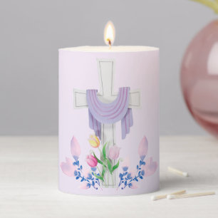 Cross & Flowers Lavender Easter Pillar Candle