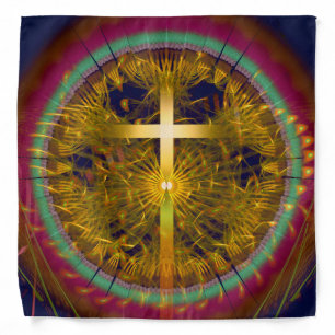 Cross fractal art round composition bandana