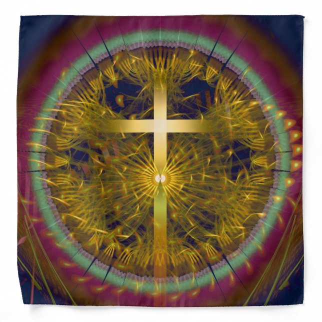 Cross fractal art round composition bandana (Front)