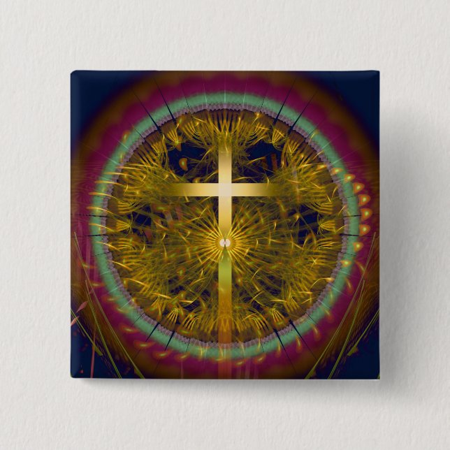 Cross fractal art round composition button (Front)