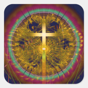 Cross fractal art round composition square sticker