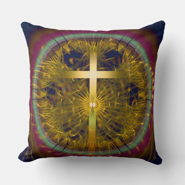 Cross fractal art round composition throw pillow (Front)