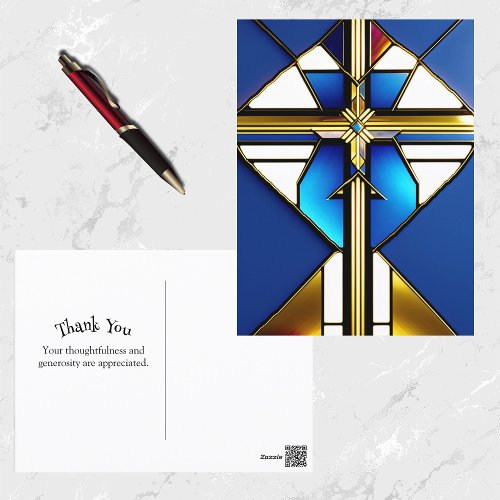 Cross Gold Blue Stained Glass Illustration Postcard