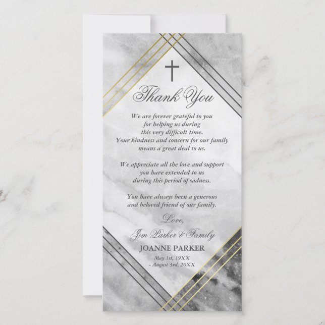 Cross & Gray Marble - Sympathy Thank You Card (Front)