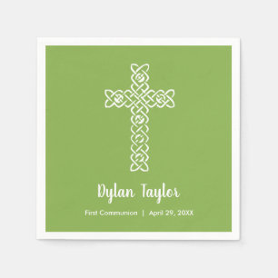 Cross Green Communion Baptism Christening Napkins
