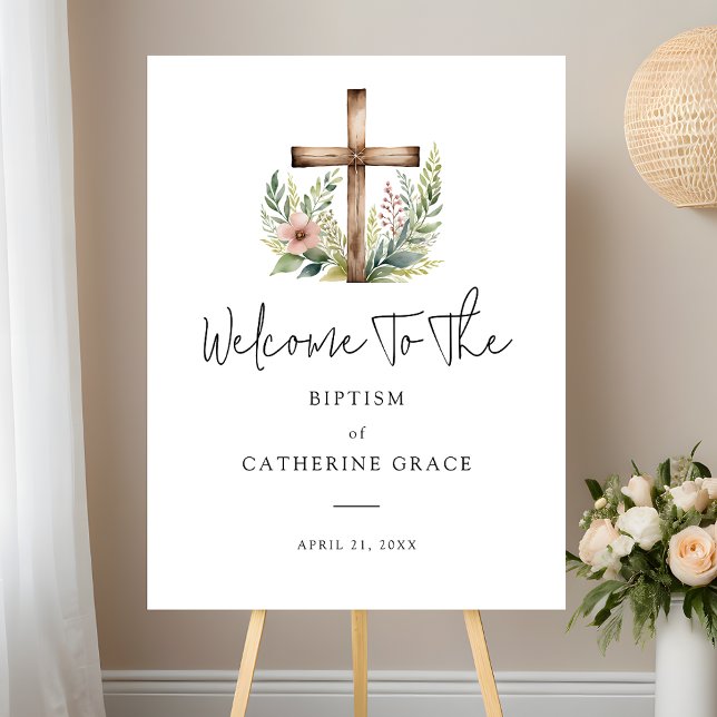 Cross Greenery Baptism & Christening Welcome Sign (Creator Uploaded)