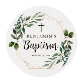 Cross Greenery Gold Baptism Edible Frosting Rounds (Front)